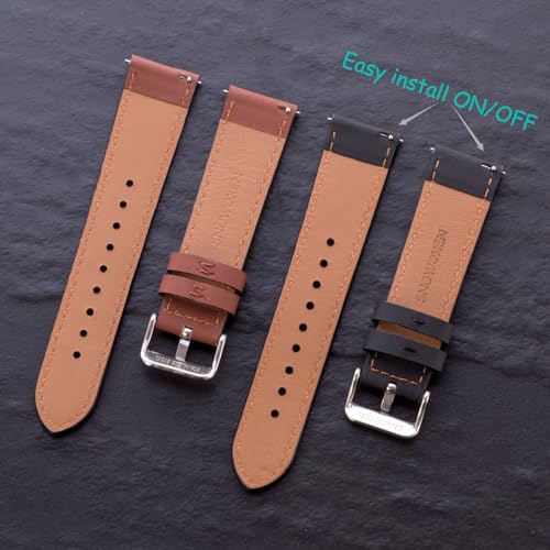 Snowoxen Galaxy Watch 5 Bands 2 Packs, Compatible with Samsung Galaxy Watch 5 Pro 45mm/ 5 40mm/ 5 44mm Band, 20mm Genuine Leather Quick Release Women Men's Watch Band (Black+Brown01) - Image 5