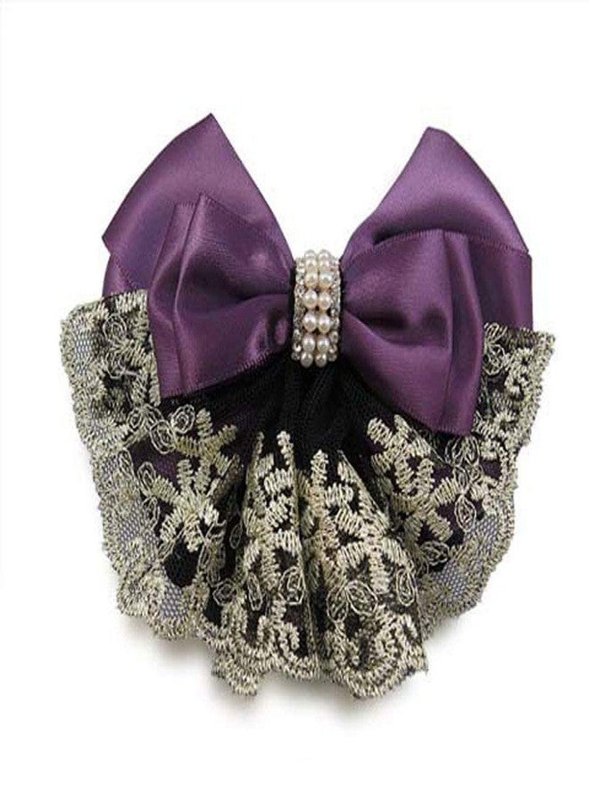 سوبيربليس غطاء شعر شبكي مزين بفيونكة، إكسسوارات شعر، مشبك شعر مزين بفيونكة، مشبك شعر مزين بزهرة دانتيل (بنفسجي) - Image 1