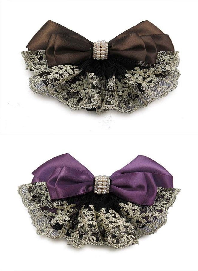 سوبيربليس غطاء شعر شبكي مزين بفيونكة، إكسسوارات شعر، مشبك شعر مزين بفيونكة، مشبك شعر مزين بزهرة دانتيل (بنفسجي) - Image 2