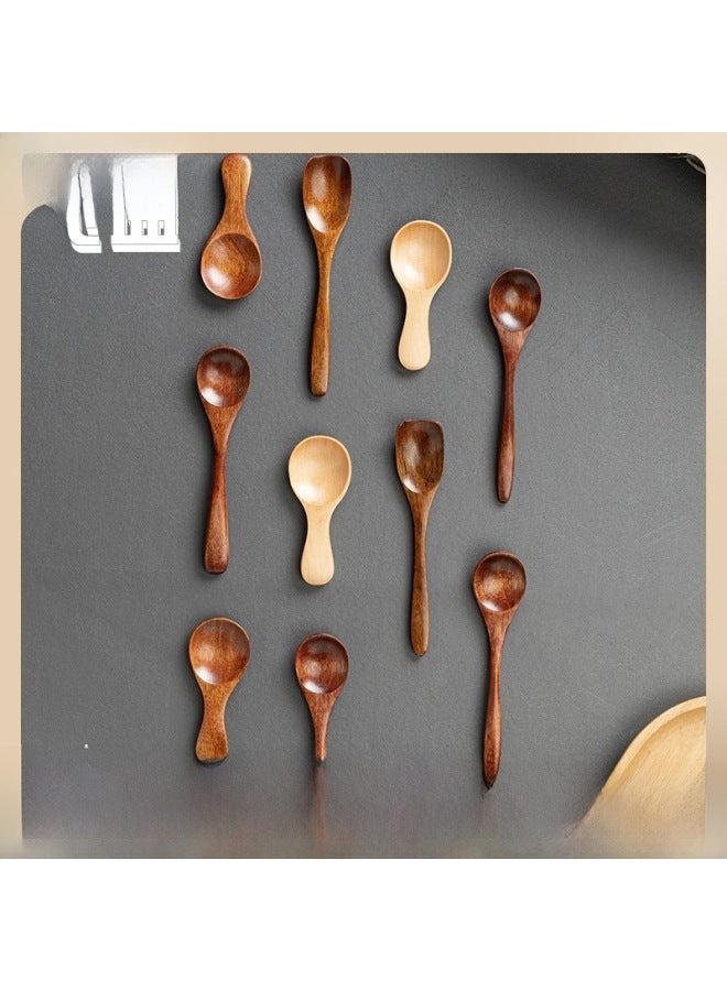 Mini Wooden Tea Spoon Short Handle Wide Mouth Medicine Spoon Lotus Wood Ice Cream Small Dessert Seasoning Small Wood-Color:4  - Image 2