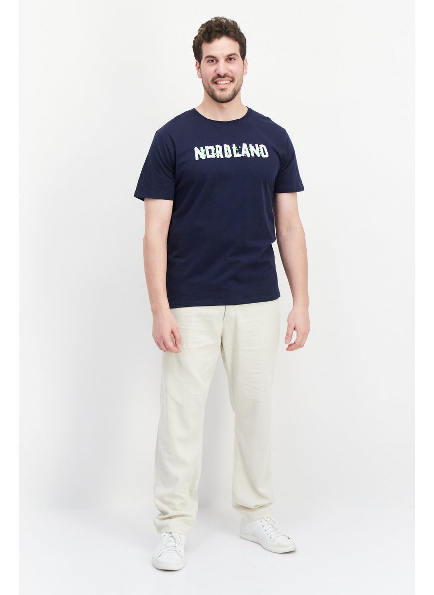 Nordland Men Crew Neck Short Sleeve Printed T-Shirt, Navy Blue  - Image 2