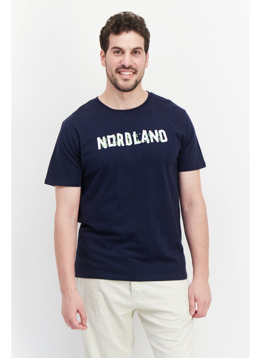Nordland Men Crew Neck Short Sleeve Printed T-Shirt, Navy Blue  - Image 1