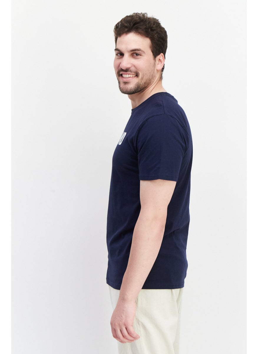 Nordland Men Crew Neck Short Sleeve Printed T-Shirt, Navy Blue  - Image 3