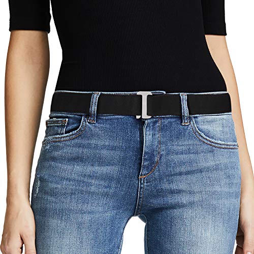 JASGOOD No Show Women Stretch Belt Invisible Elastic Web Strap Belt with Flat Buckle for Jeans Pants Dresses - Image 1