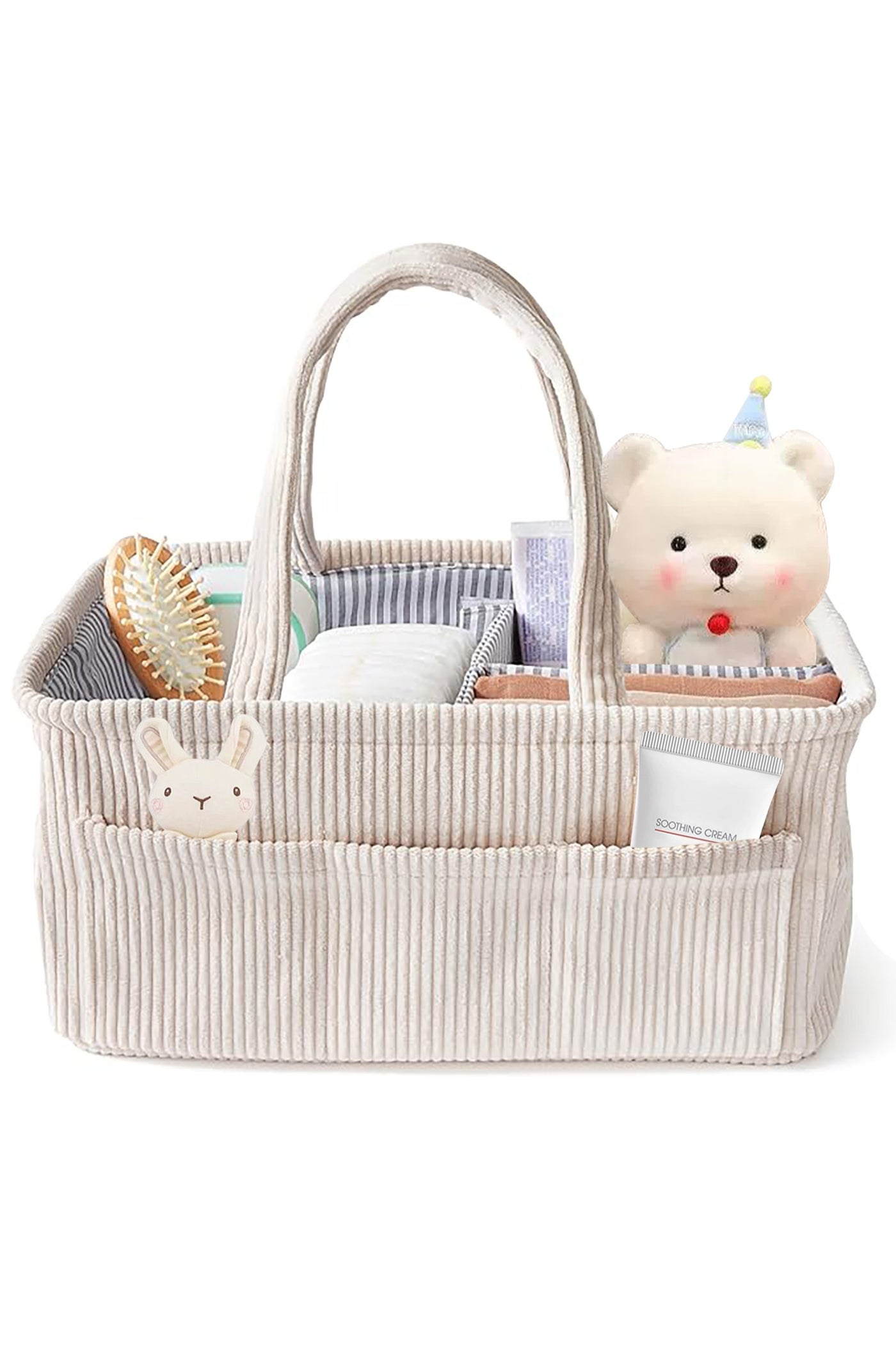 Baby Nappy Caddy Diaper Caddy Organizer, Baby Storage Basket for Diapers and Wipes, with Removable Inserts Nursery Storage Basket, Baby Shower Gift Basket, 38 x25 x18 CM