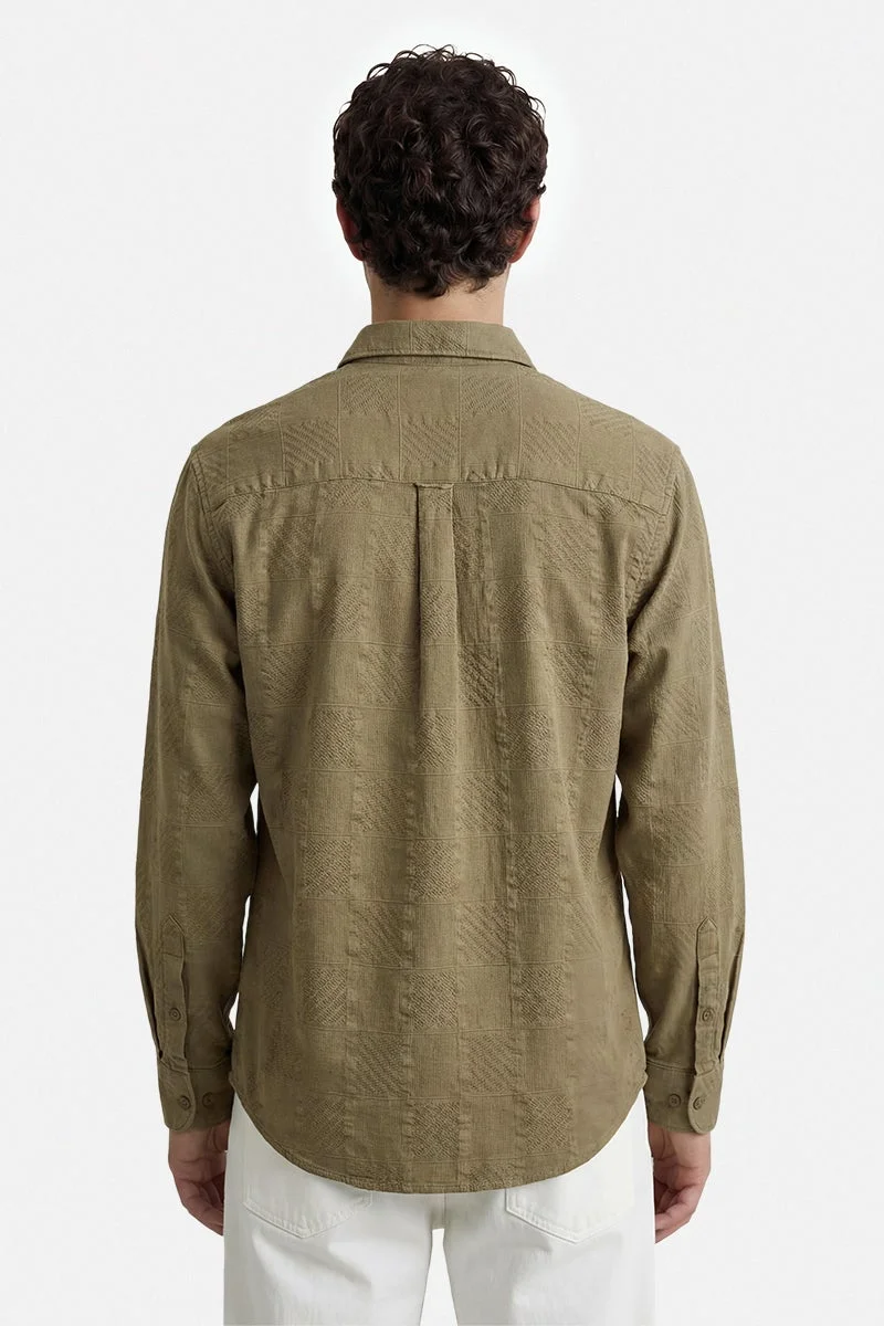 سنيتش Olive Textured Long Sleeve Regular Fit Casual Shirt