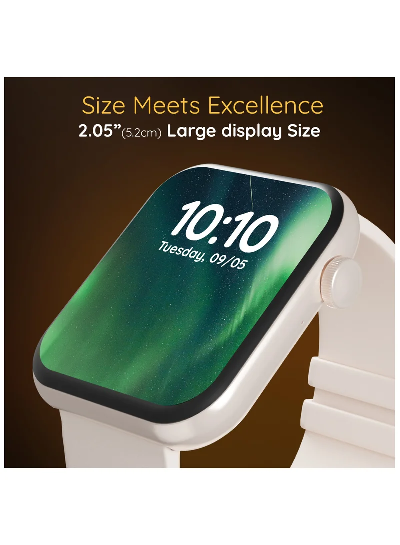 Pebble Blaze 2.05"Screen, IP67 Water Resistant, BT Calling Heart Rate & Oxygen Monitor, Sports Mode Fitness Tracker, AI assistant for Android & iPhone, Smartwatch for both Men and Women - Ivory Gold