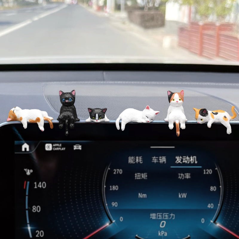 Kiofs Cat Car Dashboard Decor Rear View Mirror Accessories Set of 6 Mini Cats Cute Car Decorations Interior Computer Monitor Figurines for Women Girl - Image 3
