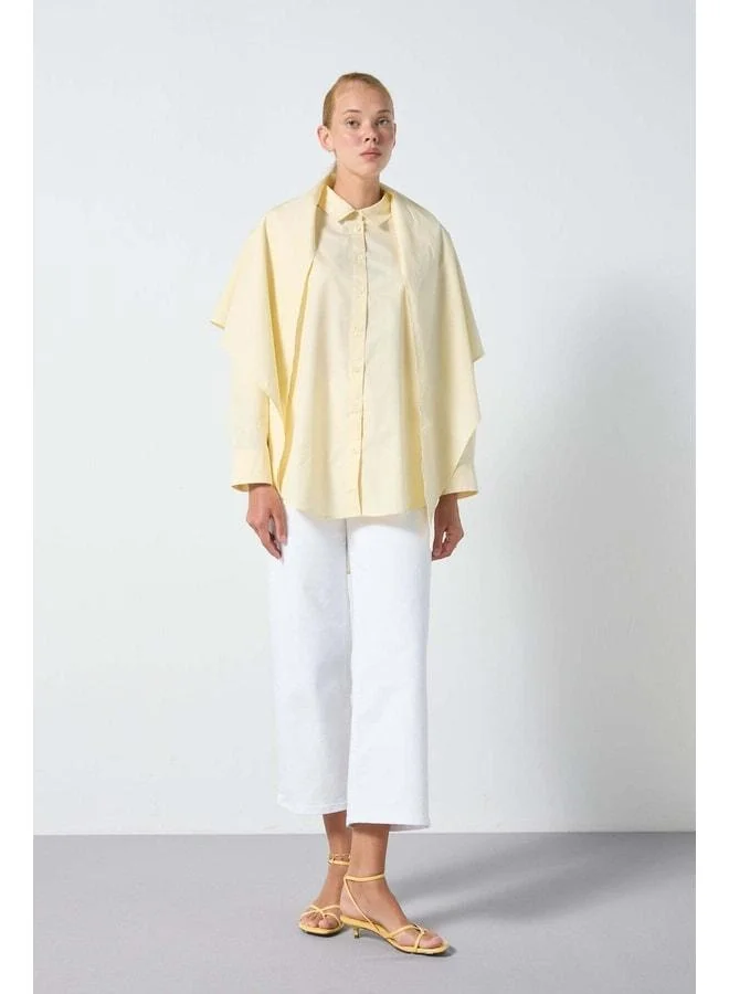 mina aise Women's Yellow Scarf-Trimmed Oversize Poplin Shirt 31087