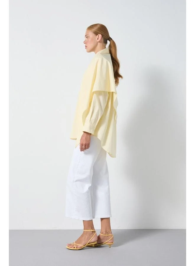 mina aise Women's Yellow Scarf-Trimmed Oversize Poplin Shirt 31087