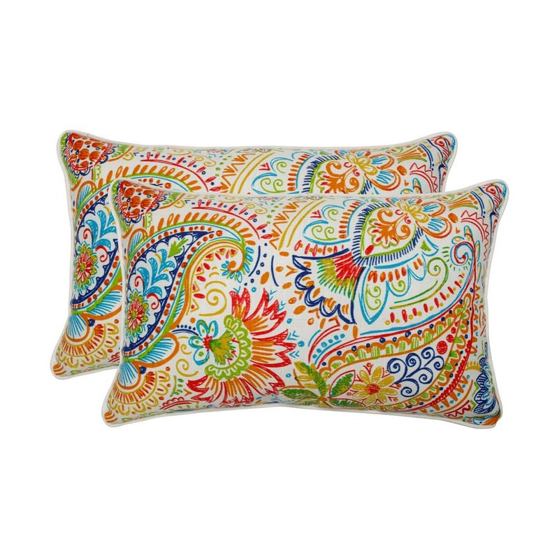 Pillow Perfect Paisley IndoorOutdoor Accent Throw Pillow Plush Fill Weather and Fade Resistant Lumbar  115 x 185  BlueGreen Gilford 2 Count