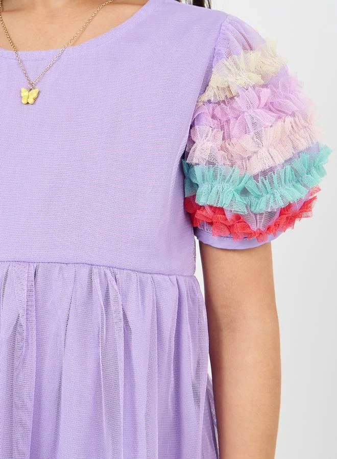 Styli Ruffled Mesh Layer Dress