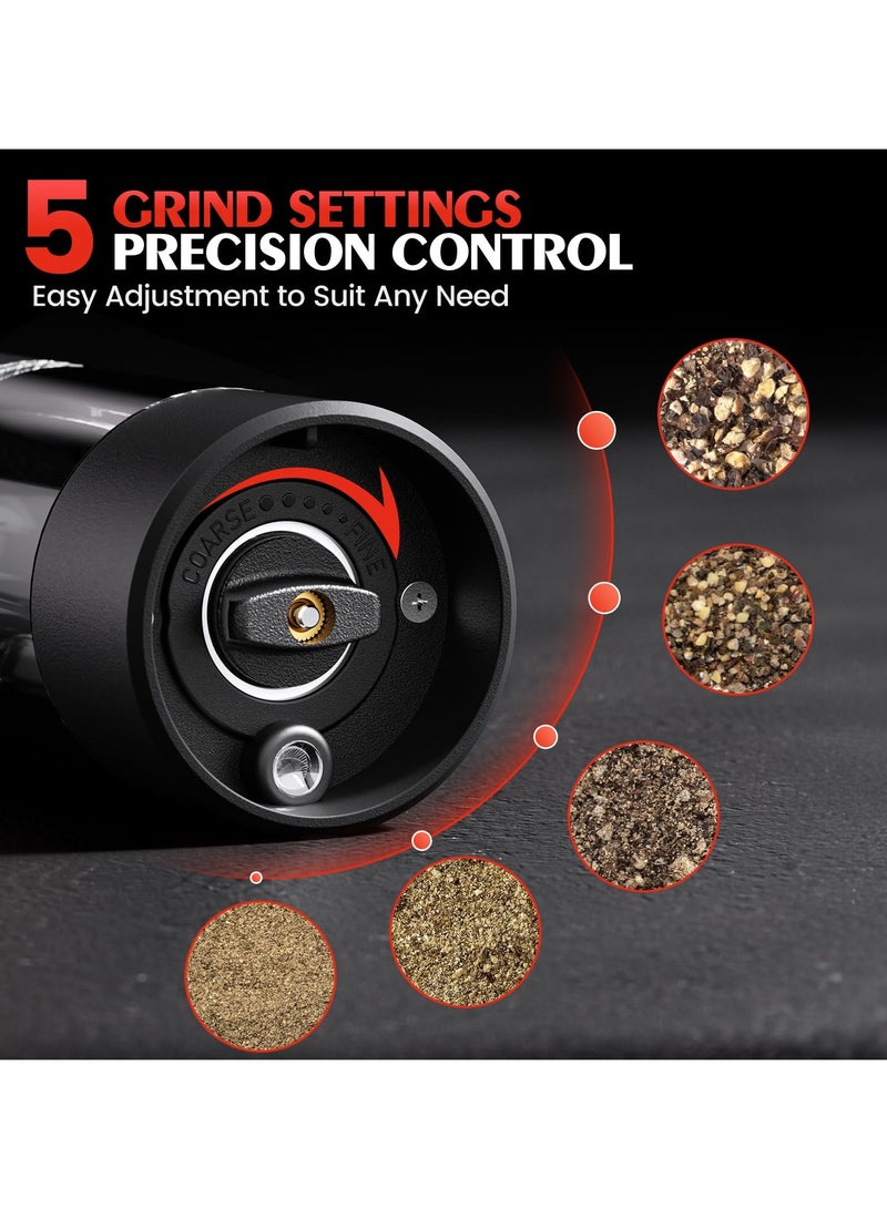 Flushrenic Electric salt and pepper grinder set, automatic battery-powered pepper grinder, with base, adjustable coarseness, adjustable seasoning grinder, easy to fill, upgraded version, large capacity with LED light, suitable for barbecue restaurant kitchens. - Image 2