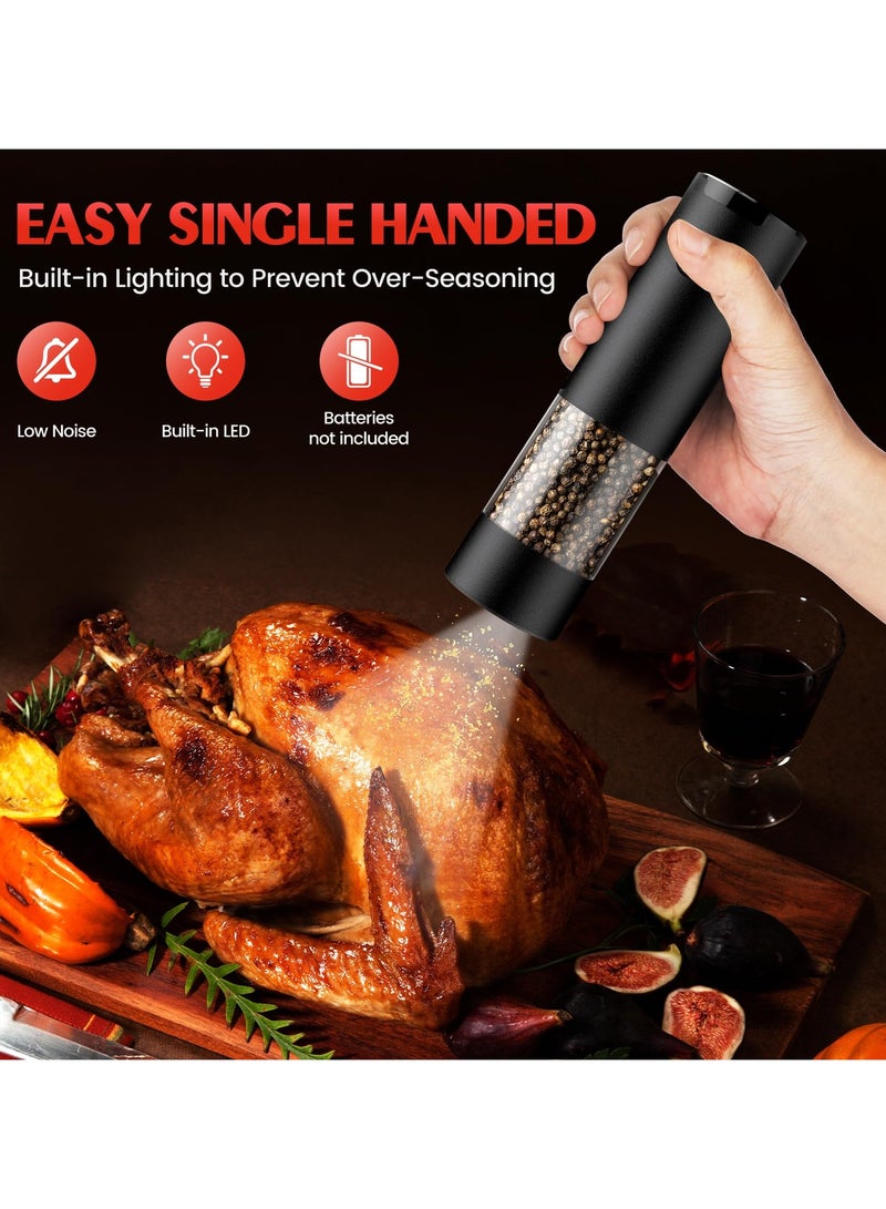 Flushrenic Electric salt and pepper grinder set, automatic battery-powered pepper grinder, with base, adjustable coarseness, adjustable seasoning grinder, easy to fill, upgraded version, large capacity with LED light, suitable for barbecue restaurant kitchens. - Image 3