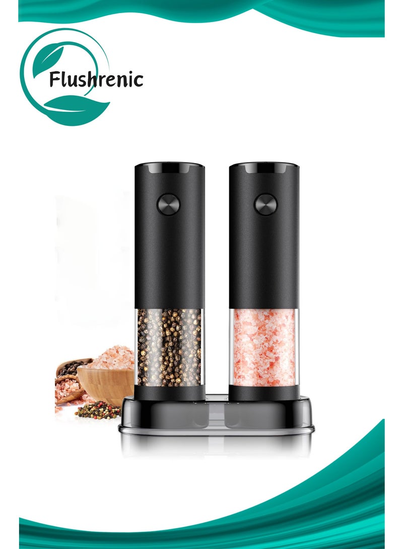 Flushrenic Electric salt and pepper grinder set, automatic battery-powered pepper grinder, with base, adjustable coarseness, adjustable seasoning grinder, easy to fill, upgraded version, large capacity with LED light, suitable for barbecue restaurant kitchens. - Image 1