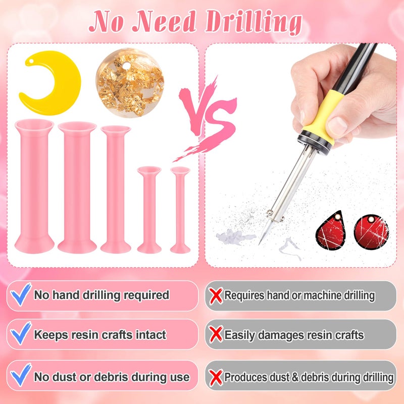 Luxiv 25 Pcs Resin Hole Makers with 5 Sizes (2/3/4/6/8mm), Luxiv Double-Side Suction Hole Pre-Drilling Tool for Resin No Drill Hole Mold for Making Jewelry, Keychain, Bookmakers, Earring, Ornaments (Pink) - Image 3