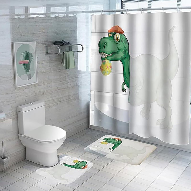 Kuber Industries Shower Curtain & Bathmat Set | Non-Slip Bath mats for Bathroom | Easy-Slide Curtains | Polyester Curtain or Bathmat for Bath Décor | YF95-3T | 3 Pcs Set | Multicolor - Image 1