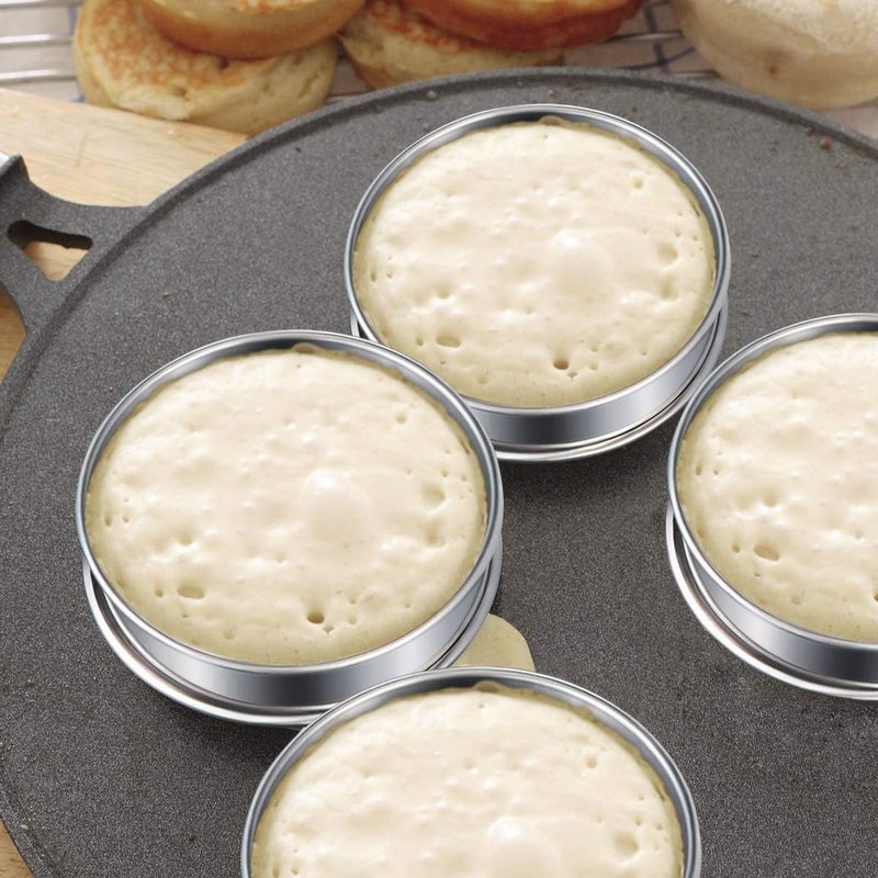 Uncle Jack 6Pcs English Muffin Rings, 4inch Stainless Steel Crumpet Rings, Double Rolled, Nonstick, for Frying Eggs, Kitchen Baking, Crumpets Baking, Silver - Image 4