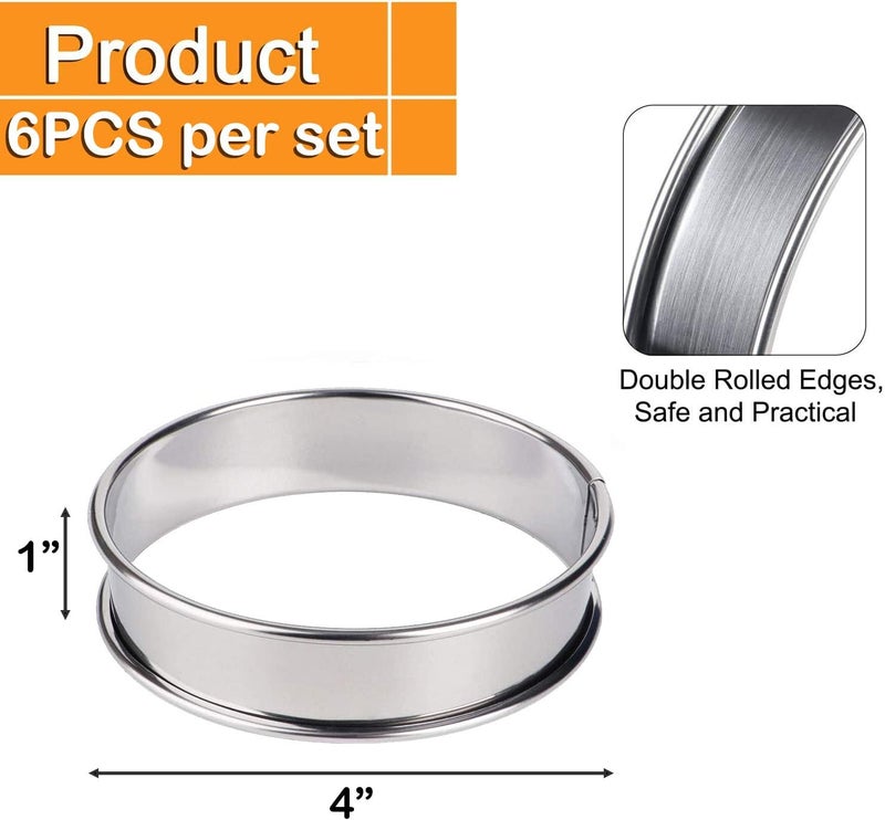 Uncle Jack 6Pcs English Muffin Rings, 4inch Stainless Steel Crumpet Rings, Double Rolled, Nonstick, for Frying Eggs, Kitchen Baking, Crumpets Baking, Silver - Image 2