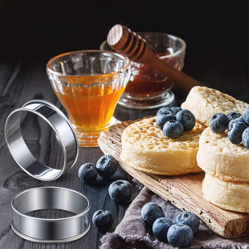 Uncle Jack 6Pcs English Muffin Rings, 4inch Stainless Steel Crumpet Rings, Double Rolled, Nonstick, for Frying Eggs, Kitchen Baking, Crumpets Baking, Silver - Image 5