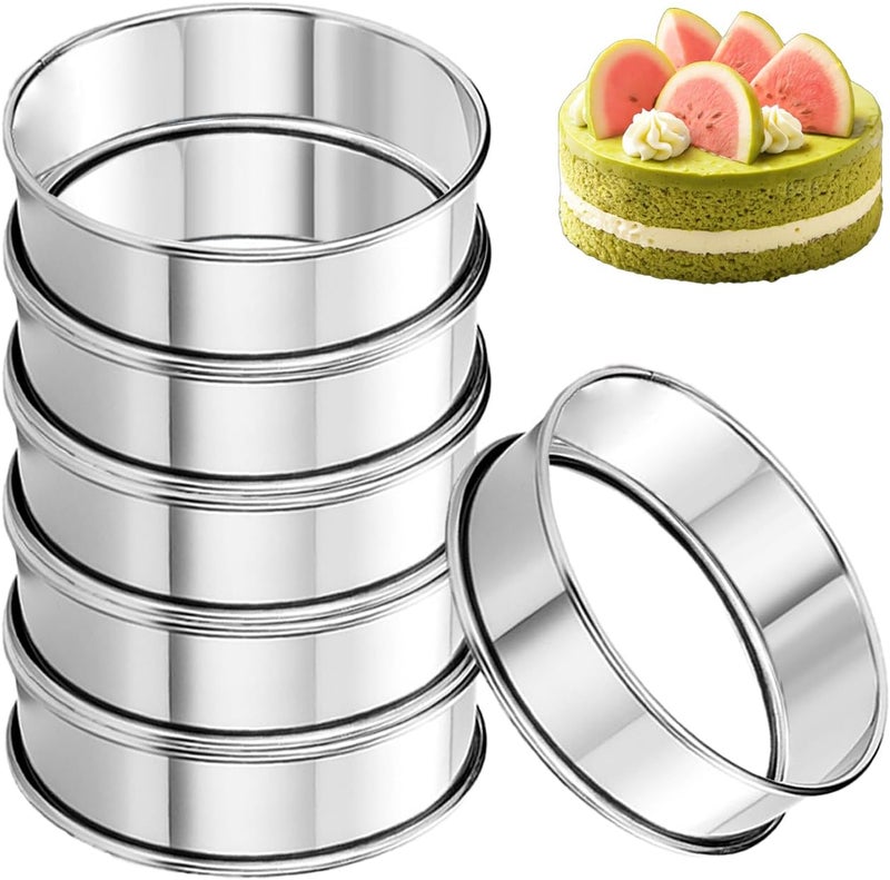 Uncle Jack 6Pcs English Muffin Rings, 4inch Stainless Steel Crumpet Rings, Double Rolled, Nonstick, for Frying Eggs, Kitchen Baking, Crumpets Baking, Silver - Image 1