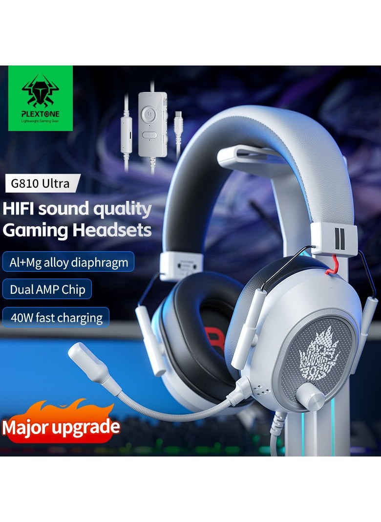Plextone Plextone G810 ULTRA Gaming Headset with Type-C Connector and USB Port, Connects to Any Audio Device with Gaming Sound Card, Independent Game Effects Adjustment, Built-in One-Click Mute, Enhanced Sound Effects, Supports 40W Fast Charging with Type-C Port During Gaming, In addition, its ergonomic design ensures superior comfort during use, fits all sizes and provides ideal support for your head, Gray  - Image 5