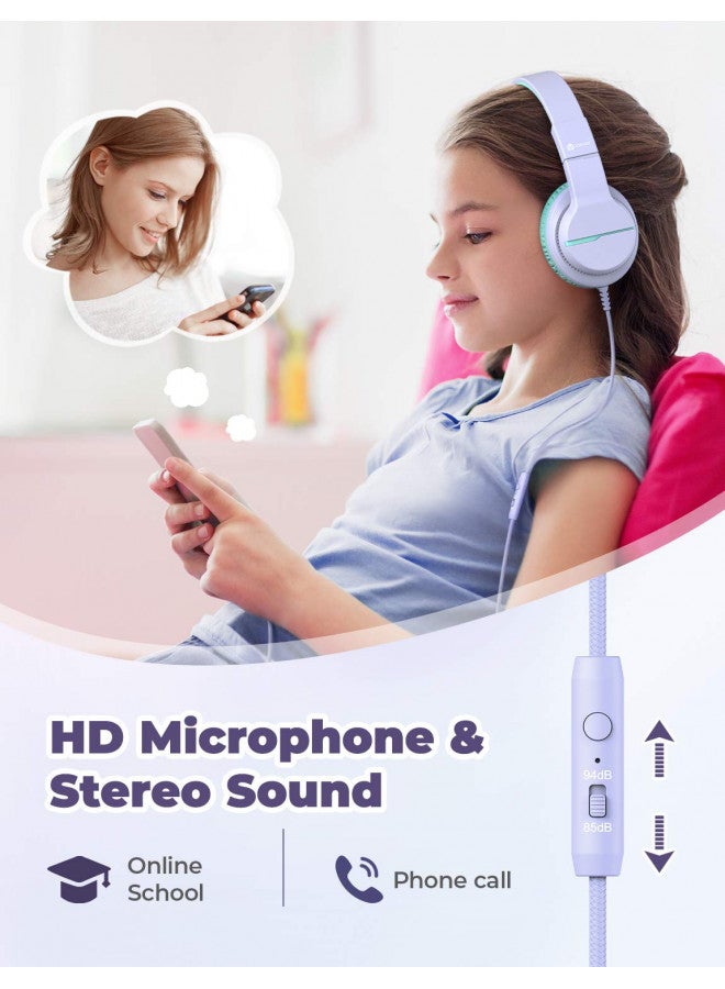 iClever سماعات آي كليفر للأطفال للمدرسة/السفر بحجم صوت آمن 85/94 ديسيبل، سماعات ستيريو فوق الأذن HS19 للأطفال مع ميكروفون FunShare، سماعات قابلة للطي بسلك 3.5 مم لجهاز آيباد/كمبيوتر، عبوة من 2 - Image 4
