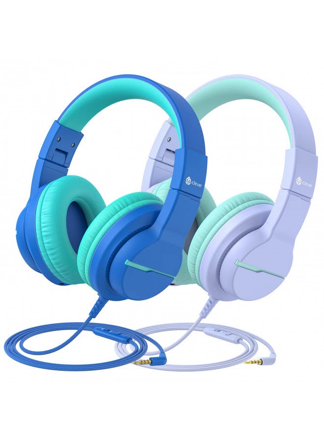 iClever سماعات آي كليفر للأطفال للمدرسة/السفر بحجم صوت آمن 85/94 ديسيبل، سماعات ستيريو فوق الأذن HS19 للأطفال مع ميكروفون FunShare، سماعات قابلة للطي بسلك 3.5 مم لجهاز آيباد/كمبيوتر، عبوة من 2 - Image 1