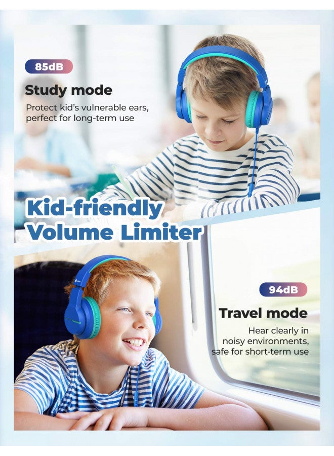 iClever سماعات آي كليفر للأطفال للمدرسة/السفر بحجم صوت آمن 85/94 ديسيبل، سماعات ستيريو فوق الأذن HS19 للأطفال مع ميكروفون FunShare، سماعات قابلة للطي بسلك 3.5 مم لجهاز آيباد/كمبيوتر، عبوة من 2 - Image 3