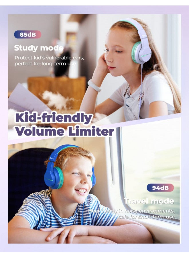 iClever سماعات آي كليفر للأطفال للمدرسة/السفر بحجم صوت آمن 85/94 ديسيبل، سماعات ستيريو فوق الأذن HS19 للأطفال مع ميكروفون FunShare، سماعات قابلة للطي بسلك 3.5 مم لجهاز آيباد/كمبيوتر، عبوة من 2 - Image 2
