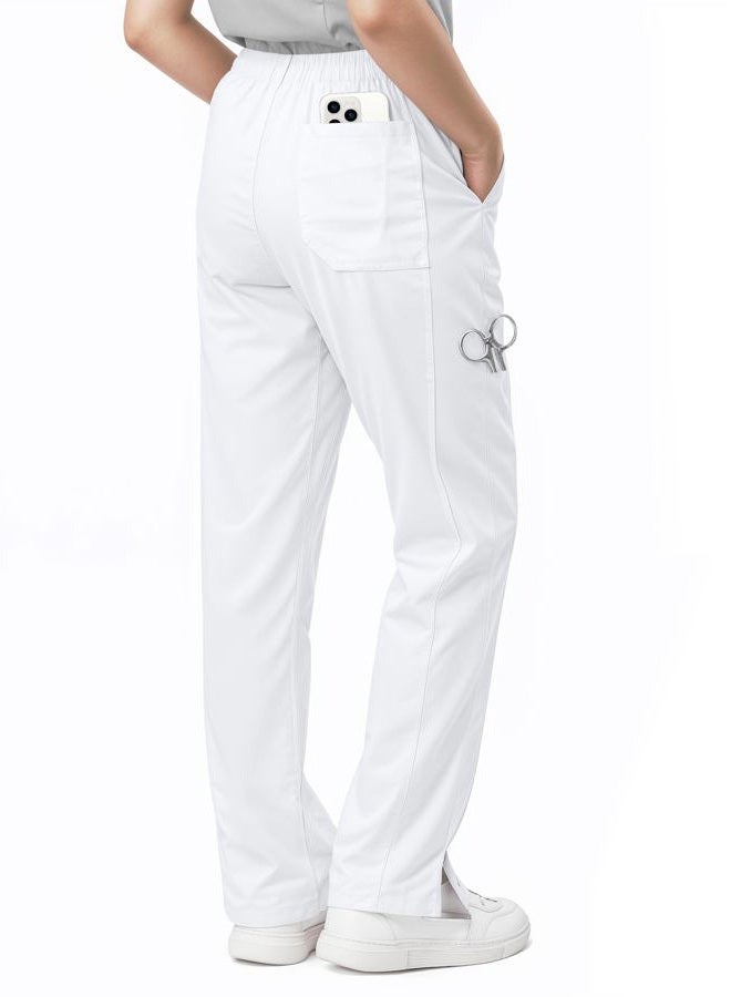 NY Threads Scrub Pant Elastic Waist - 5 Pockets - Classic Straight Leg Stretchable Yoga Bottom Workwear Cargo Pants - Regular (Small - White) - Image 2