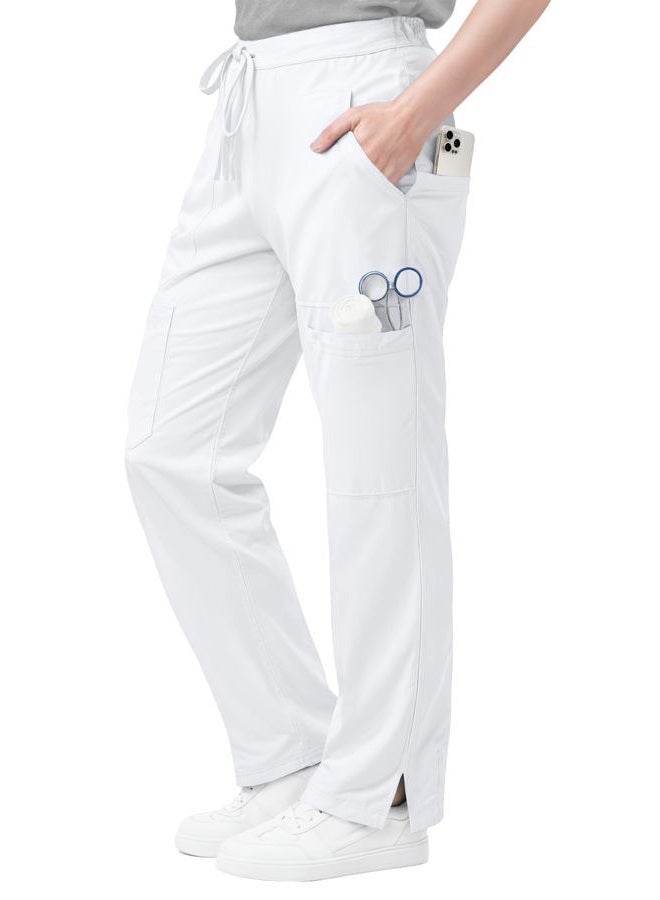 NY Threads Scrub Pant Elastic Waist - 5 Pockets - Classic Straight Leg Stretchable Yoga Bottom Workwear Cargo Pants - Regular (Small - White) - Image 1