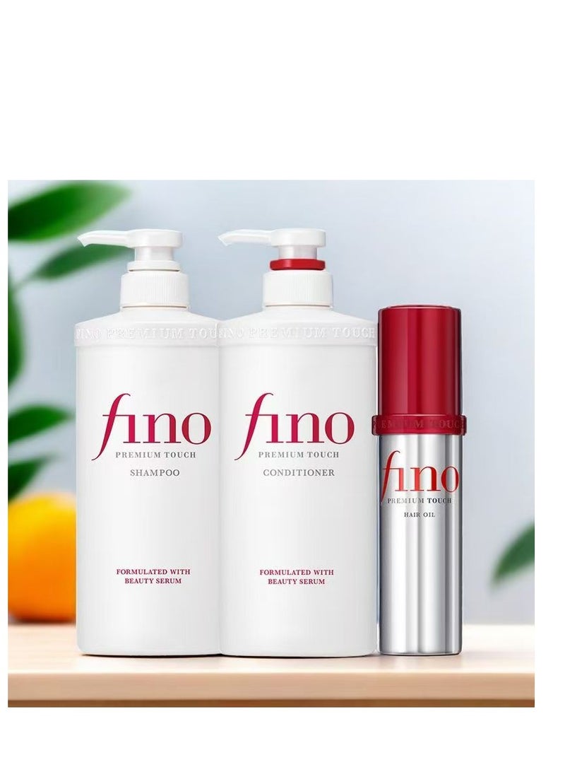 Fino Shiseido  Fino Premium Touch Moist Shampoo 550ml, Conditioner 550ml & Hair Oil 70ml ,Pack of 3 - Image 1