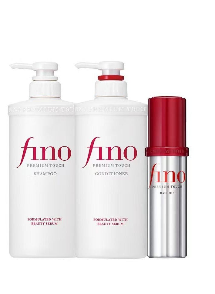 Fino Shiseido  Fino Premium Touch Moist Shampoo 550ml, Conditioner 550ml & Hair Oil 70ml ,Pack of 3 - Image 3