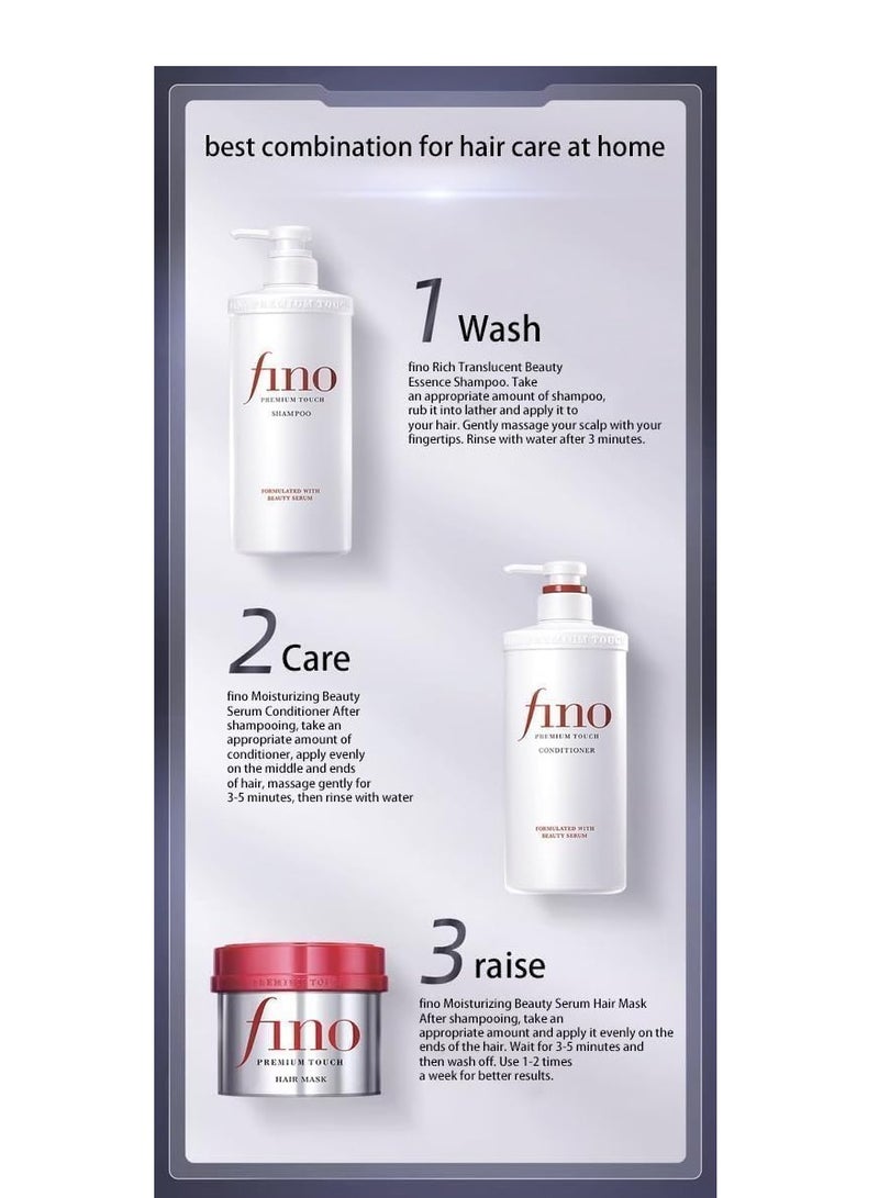 Fino Shiseido  Fino Premium Touch Moist Shampoo 550ml, Conditioner 550ml & Hair Oil 70ml ,Pack of 3 - Image 4
