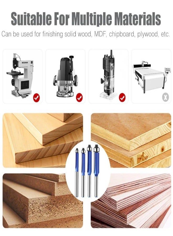 Wolfride 4PCS Flush Trim Router Bit Set 1/4 Inch Shank Top Bearing Flush Trim Router Bit - Image 5