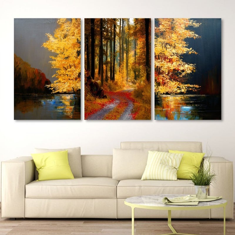 ماركتنا ثلاث لوحات قماشية بتصميم مودرن مع برواز مجوف مقاس (150×70) ثلاث قطع - Image 1