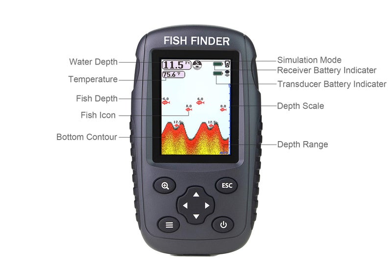 Venterior Portable Rechargeable Fish Finder Wireless Sonar Sensor Fishfinder Depth Locator with Fish Size, Water Temperature, Bottom Contour, Color LCD Display - Image 3