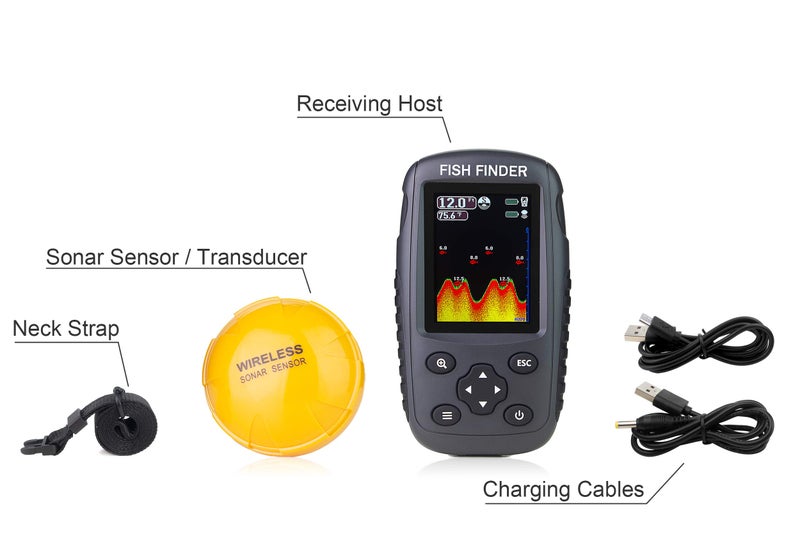 Venterior Portable Rechargeable Fish Finder Wireless Sonar Sensor Fishfinder Depth Locator with Fish Size, Water Temperature, Bottom Contour, Color LCD Display - Image 5