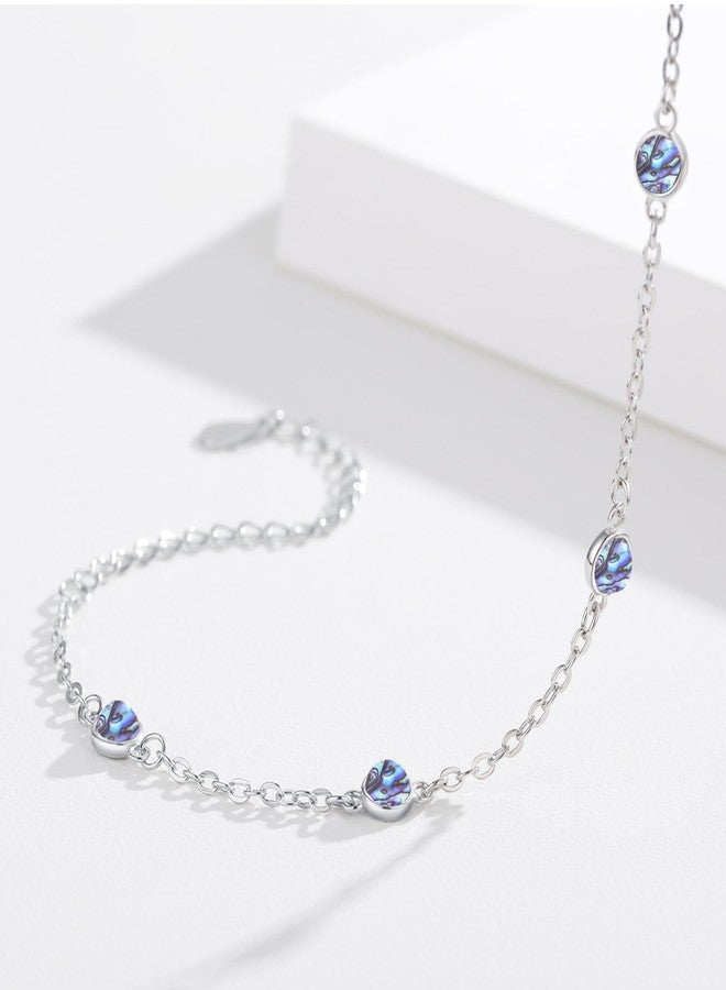 Cuoka Abalone Bracelets 925 Sterling Silver Rainbow Round Abalone Natural Stone Bracelet Beach Summer Jewellery for Women Girlfriend Mom Beach Summer - Image 3