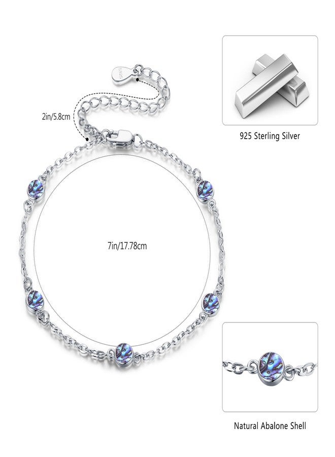 Cuoka Abalone Bracelets 925 Sterling Silver Rainbow Round Abalone Natural Stone Bracelet Beach Summer Jewellery for Women Girlfriend Mom Beach Summer - Image 2