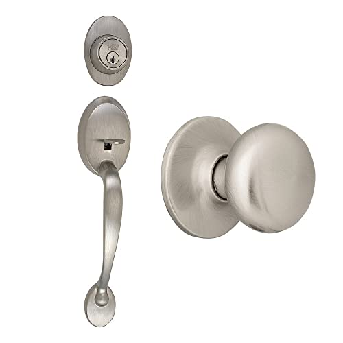 Design House 753533 Coventry Handleset with Cambridge Interior Knob and Single Cylinder Deadbolt Satin Nickel - Image 1