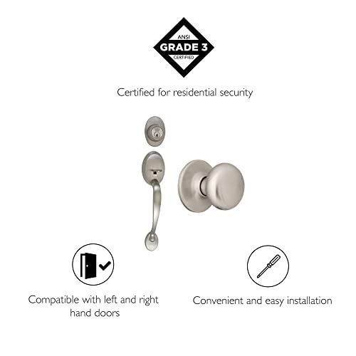 Design House 753533 Coventry Handleset with Cambridge Interior Knob and Single Cylinder Deadbolt Satin Nickel - Image 3