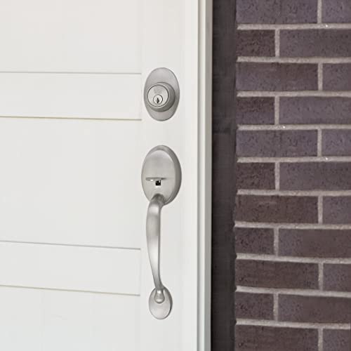 Design House 753533 Coventry Handleset with Cambridge Interior Knob and Single Cylinder Deadbolt Satin Nickel - Image 4
