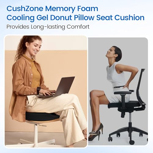 CushZone Donut Pillow Seat Cushion - Cooling Gel Floor Pillow, Memory Foam Floor Cushion for Office & Home, Car Seat, Hemorrhoids Pillow, Sciatica & Tailbone Pain Relief Chair Cushion, Black - Image 4