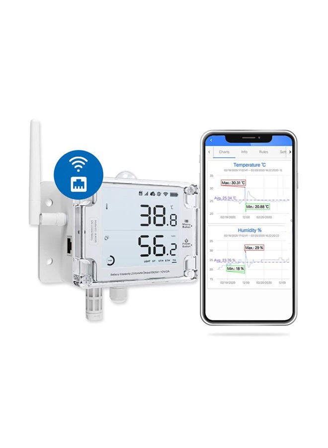 UBIBOT GS1-AETH Temp/Humidity/Illumination Sensor, Ethernet & WiFi, External Probe, Free App, Data Logger, Alerts - Image 2