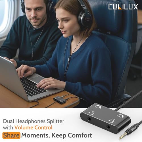 Cubilux Headphone Splitter with Volume Control, 3.5mm Dual Earphones Connector, 1/8 Double Audio Jack Adapter for 2 People, Music Share Adapter for Plane, Train Travel - Image 2