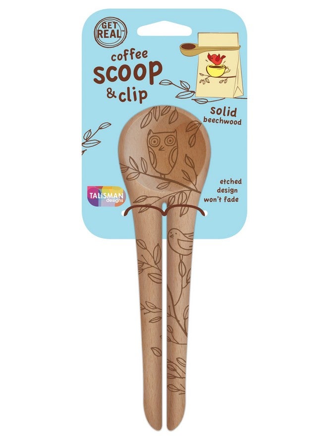 Talisman Designs Laser Etched Beechwood Scoop with Clip | Nature Design | Wood Coffee Spoon |, Cute & Functional Kitchen Tool, | Small Wooden Utensils - Image 1