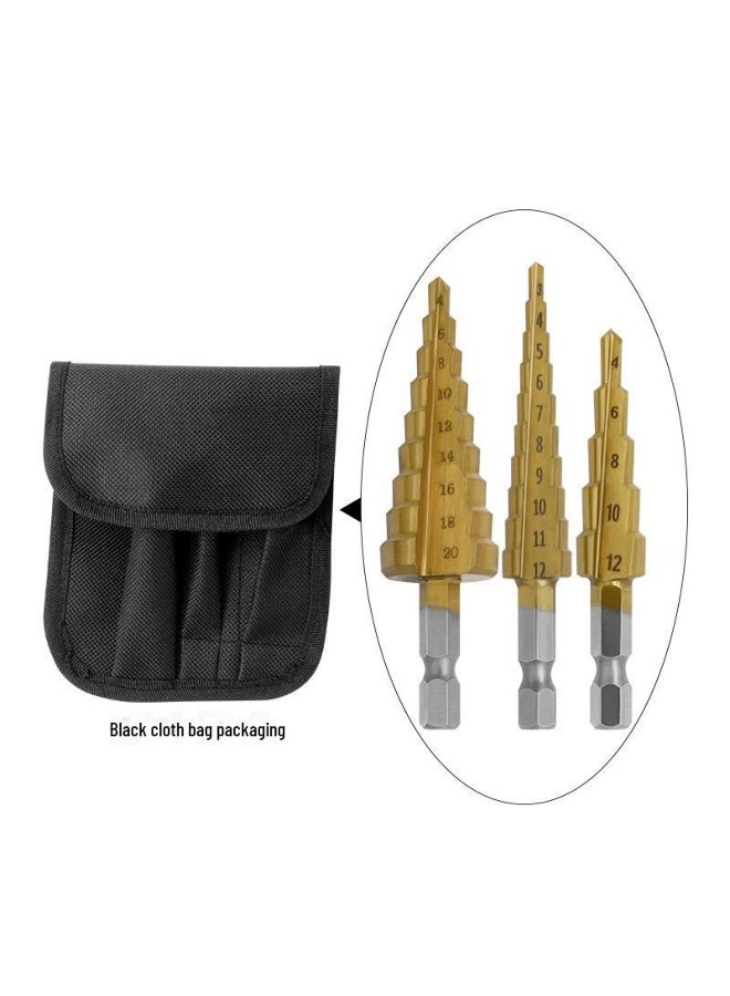 3-Piece Metric Hexagonal Pagoda Step Drill Set - Metal Punch Tool for Drilling Tasks with Drill Cloth Bag. 