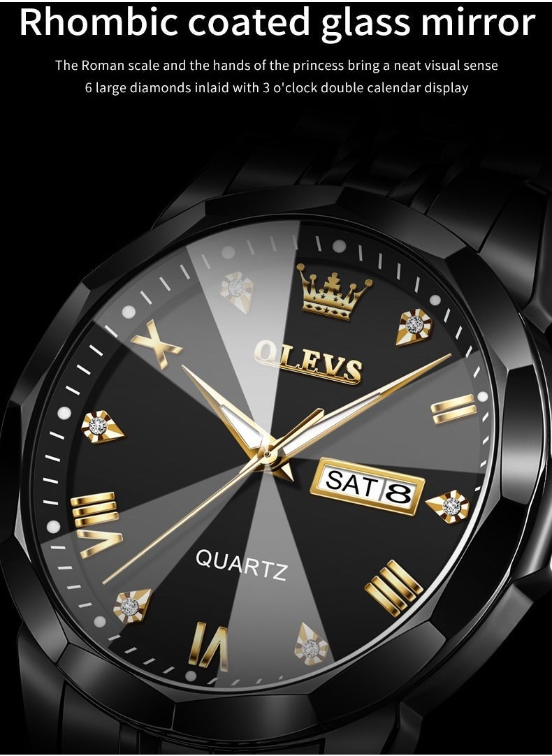 OLEVS Watches for Men Fashion Stainless Steel Quartz Analog Water Resistant Watch 41mm 9931 Black - Image 5